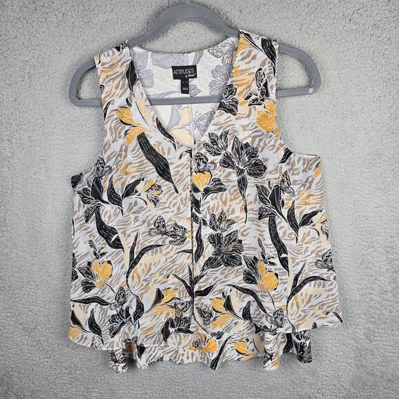 Attitudes by Renee Tank Top  Blouse Womens XL Yellow Brown V-Neck Lagenlook - Picture 2 of 15